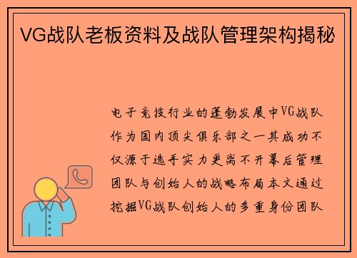 VG战队老板资料及战队管理架构揭秘